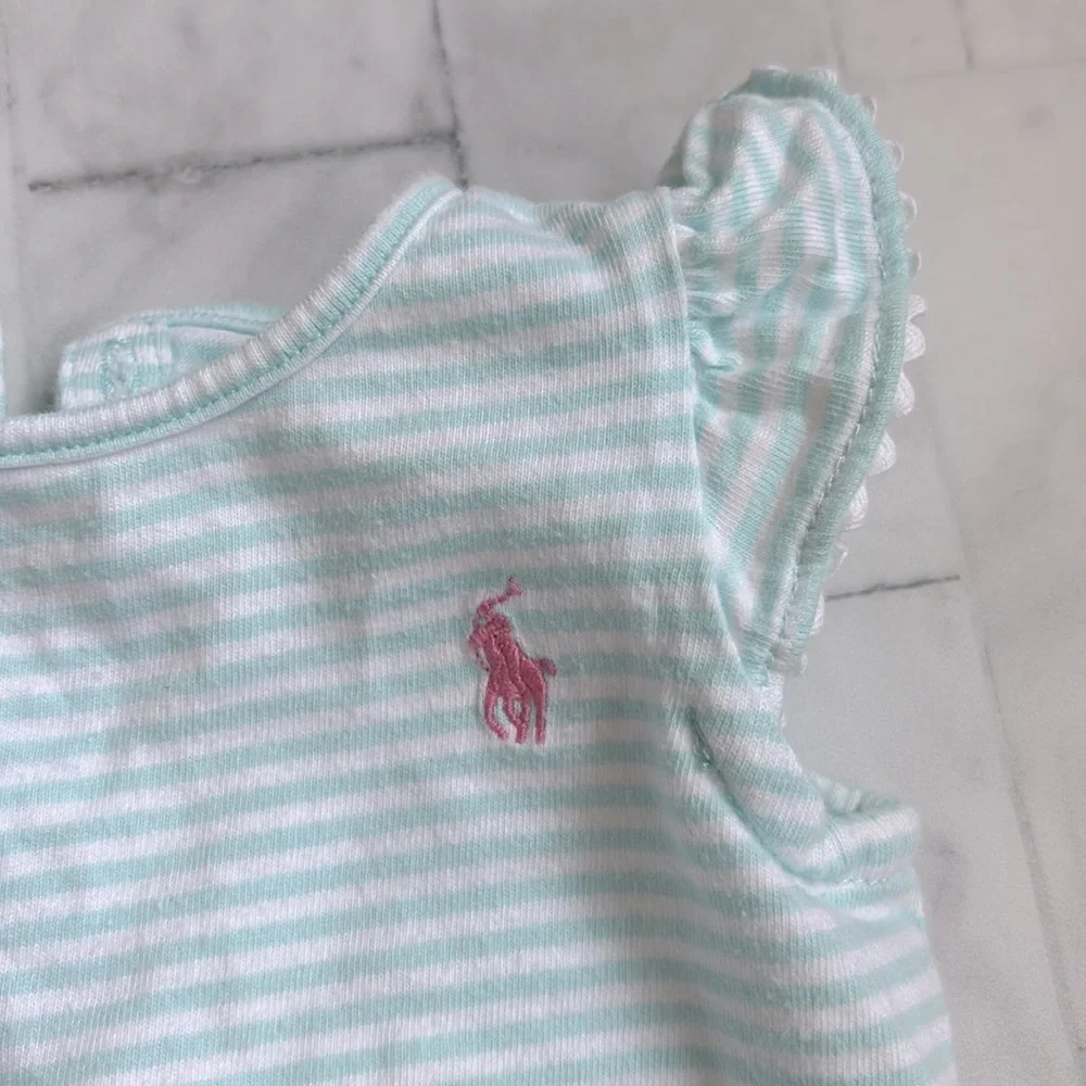Ralph Lauren Aqua Striped Flutter Sleeve Bodysuit for Baby Girls